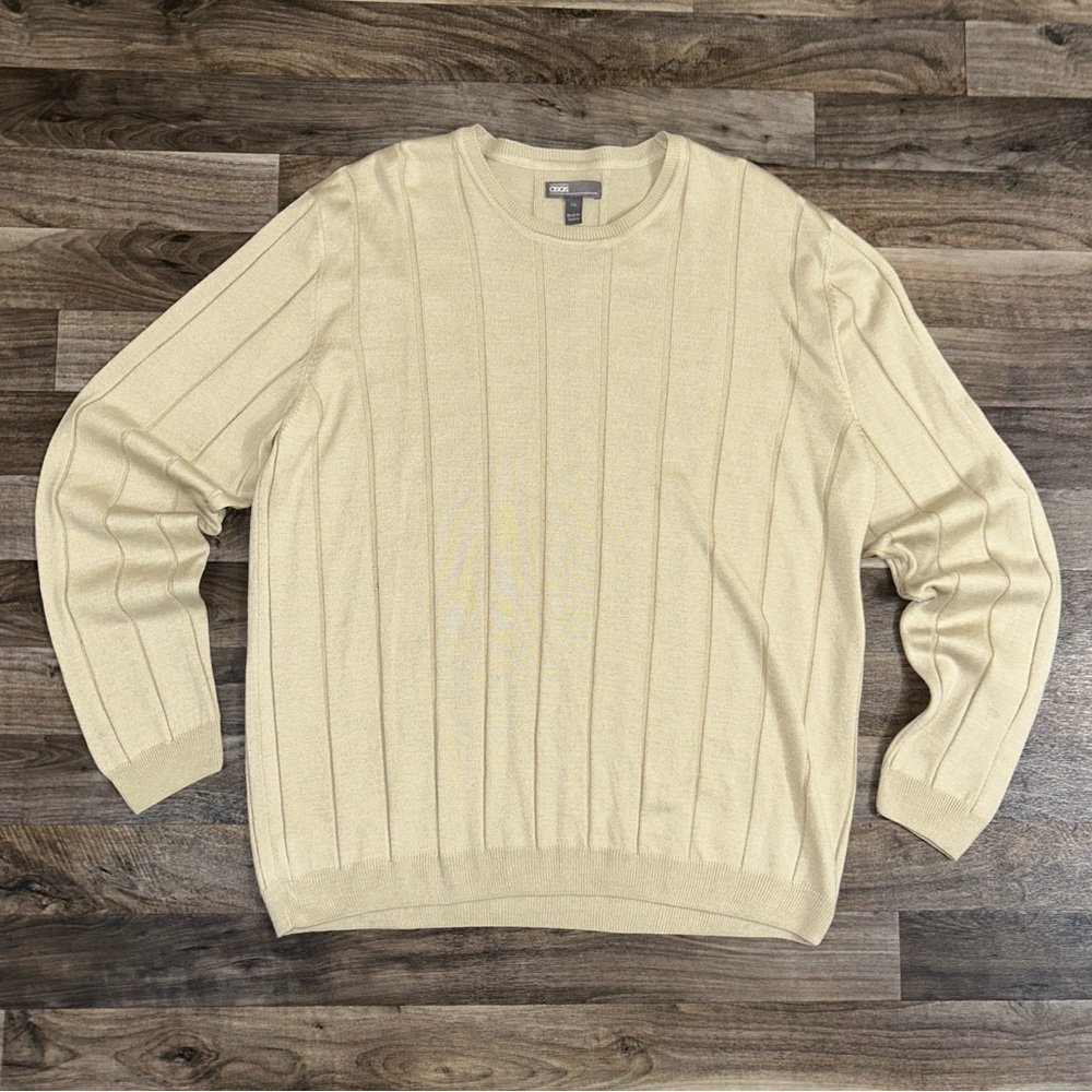 ASOS Ribbed Knit Crewneck Sweater Beige 2XL